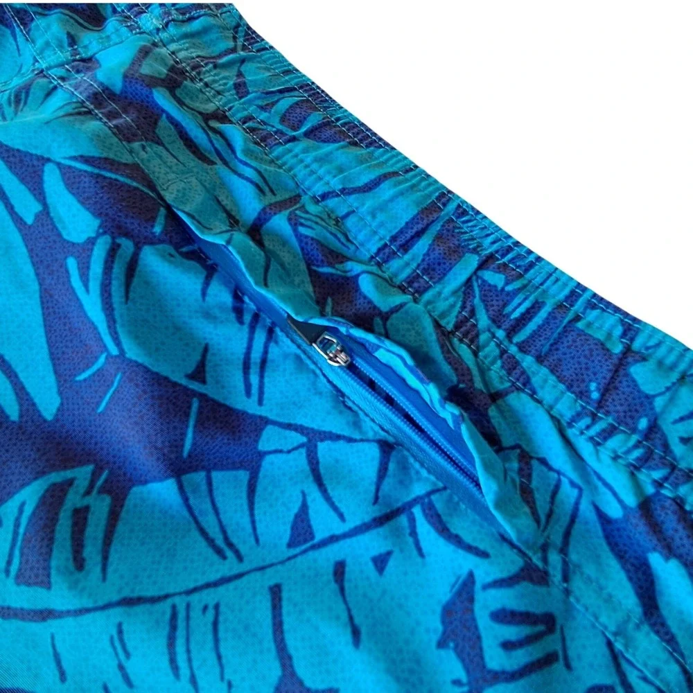 Eddie Bauer Mens Large Blue Tropical Palm Leaf Swim Trunks Mesh Beach